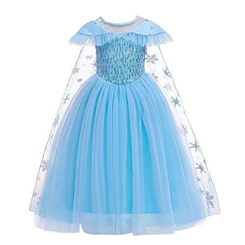 Lito Angels Vestido Princesa Elsa la Reina de Nieves con Capa, Disfraz Reino del Hielo para Niñas Talla 4-5 años, C