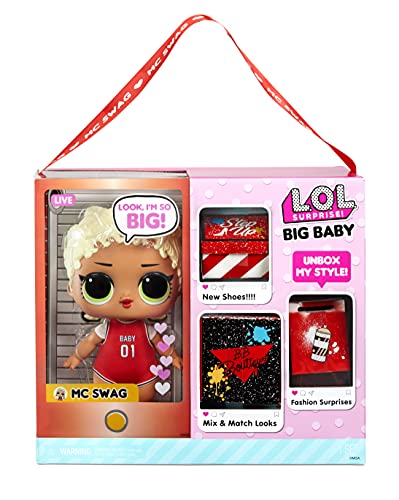 L.O.L. Surprise!-LOL Surprise Big Baby MC Swag Muñeca Grande de 27,9 cm-con Ropa, Zapatos, Accesorios y más-Caja Reutilizable-Pendientes USA y Comparte-Coleccionable-Edad: 4+ años, Color (577461)