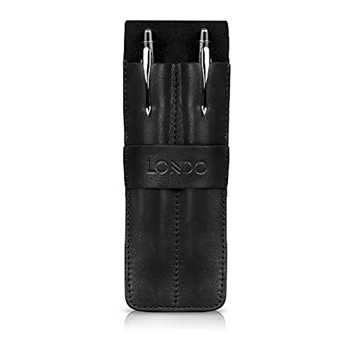 LONDO Estuche para bolígrafo de piel auténtica con dos compartimentos y funda (Negro)