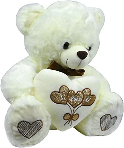 LOYFER Oso de Peluche 45cm Color Beige Regalo para Día de San Valentín con un corazón con Mensaje Love sensación de Felpa Muy Suave (Beige)