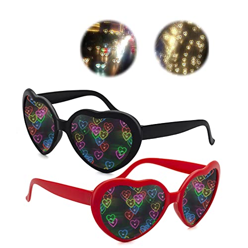 LUBEKAS Gafas con efecto de corazón – Ver corazones, 3D Heart Diffraction Glasses Effect para Carnaval, música al aire libre, fiesta, bar, fuegos artificiales, 2 unidades., 5.5 x 2.4 x 0.6 inches