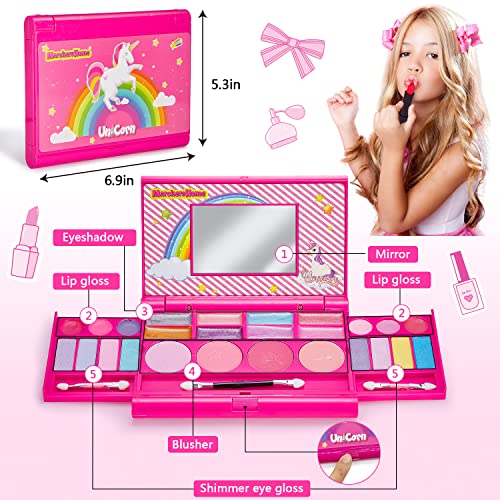 Lubibi 15 Pcs Unicornio Set de Maquillaje Lavable para niños Lápiz Labial Esmalte de uñas Kit de cosméticos Reales de Seguridad Probada Juguete cumpleaños Navidad Regalo y para niñas 456789