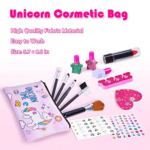 Lubibi 15 Pcs Unicornio Set de Maquillaje Lavable para niños Lápiz Labial Esmalte de uñas Kit de cosméticos Reales de Seguridad Probada Juguete cumpleaños Navidad Regalo y para niñas 456789