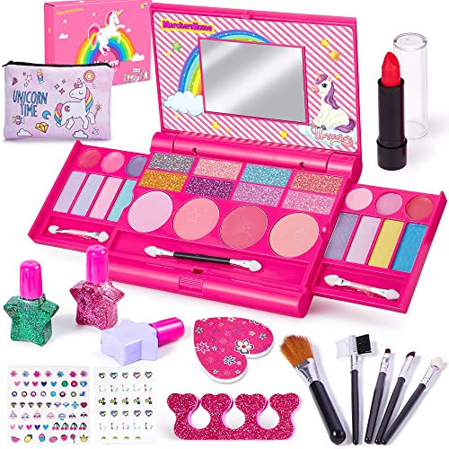 Lubibi 15 Pcs Unicornio Set de Maquillaje Lavable para niños Lápiz Labial Esmalte de uñas Kit de cosméticos Reales de Seguridad Probada Juguete cumpleaños Navidad Regalo y para niñas 456789