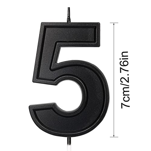 LUTER 7cm Velas Numeros Cumpleaños Grandes, Forma de Diamante 3D Velas Cumpleaños Numeros para Tarta Decoración para Tartas para Bodas Aniversarios Graduaciones Fiestas Niños Adultos (Negro)(5)