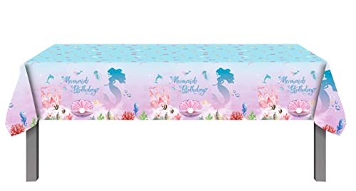 LXN mantel de sirenita para niñas, decoración de fiesta temática de princesa sirena, mantel de plástico desechable de 220x130cm