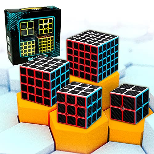 MAGIC SELECT Cubo Mágico 2x2 3x3 4x4 5x5 Pack Meilong Moyu Cubing Classroom Fibra de Carbono Antideslizante con Giro más rápido, fácil y Suave, Rompecabezas 3D, Principiantes y Profesionales