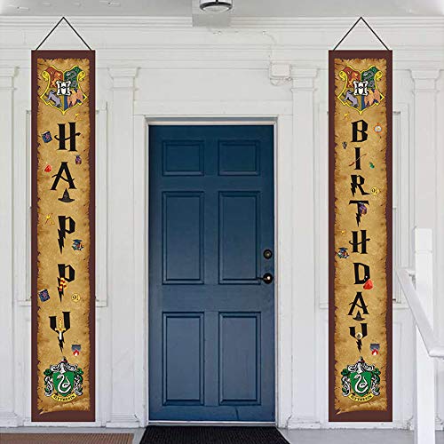 Magic Wizard Happy Birthday Door Couplet Banners Para Colgar En Niños y Niñas Wizard Party Decoration Kids Magic Theme Party Supplies Marrón Bienvenido Porche Letrero Para Interiores Y Exteriores