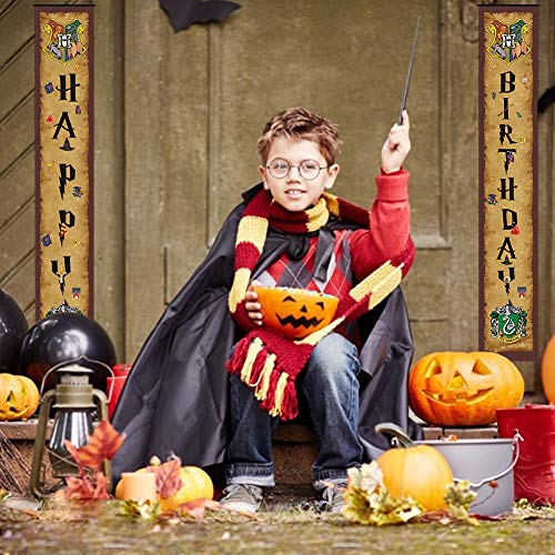 Magic Wizard Happy Birthday Door Couplet Banners Para Colgar En Niños y Niñas Wizard Party Decoration Kids Magic Theme Party Supplies Marrón Bienvenido Porche Letrero Para Interiores Y Exteriores