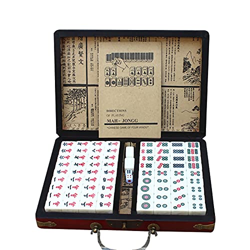 Mahjong Mahjong - Juego de 144 azulejos Mah-Jong con caja de juguete chino portátil con caja, mah jongg chino con caja de cuero Archaistic para el hogar, partido de placer