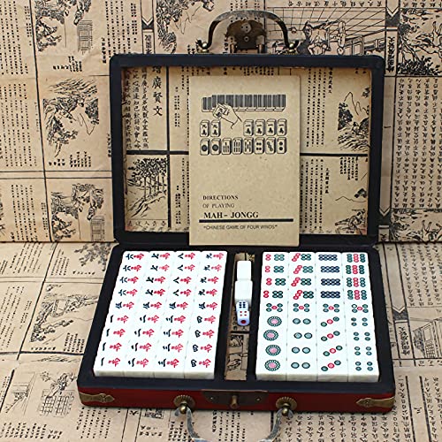 Mahjong Mahjong - Juego de 144 azulejos Mah-Jong con caja de juguete chino portátil con caja, mah jongg chino con caja de cuero Archaistic para el hogar, partido de placer