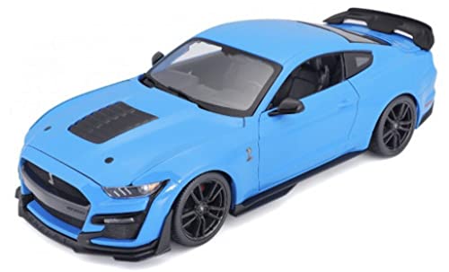 Maisto Mustang Shelby GT500 '20 - Maqueta de Coche a Escala 1:18, Puertas, Maletero y capó Que se Abre, orientable, 34 cm, Color Azul (531388)