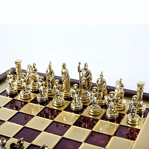 Manopoulos Greek Roman Army Chess Set - Brass&Copper - Wooden Case Red Board