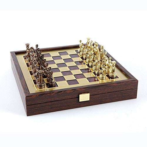 Manopoulos Greek Roman Army Chess Set - Brass&Copper - Wooden Case Red Board