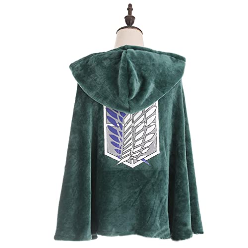 Manta para llevar Shingeki no Kyojin Cape: Capa de Cosplay Disfraz de Halloween con capucha de franela de felpa suave y cálida Anime acogedor abrigo divertido chal polar adulto niño verde