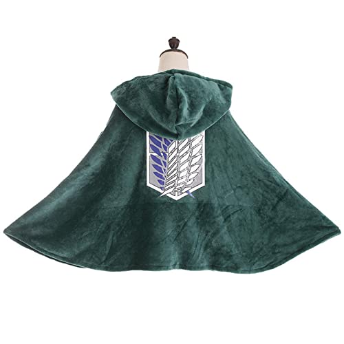 Manta para llevar Shingeki no Kyojin Cape: Capa de Cosplay Disfraz de Halloween con capucha de franela de felpa suave y cálida Anime acogedor abrigo divertido chal polar adulto niño verde