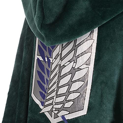 Manta para llevar Shingeki no Kyojin Cape: Capa de Cosplay Disfraz de Halloween con capucha de franela de felpa suave y cálida Anime acogedor abrigo divertido chal polar adulto niño verde