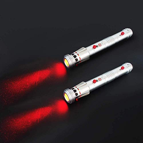 MAQRLT Maul Lightsaber Double Blade Jedi Sith Darth Light Sable con luz roja y Sonido (Sensible al Movimiento) LED luz Sabre Force Fx Metal Hilt para Adulto