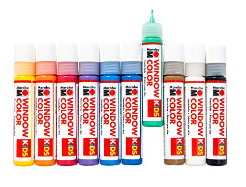 Marabu- Kids - Surtido de Colores para Ventanas (10 x 25 ml), Individual, Colorido, 25 ml (10er Pack) (306000000100)