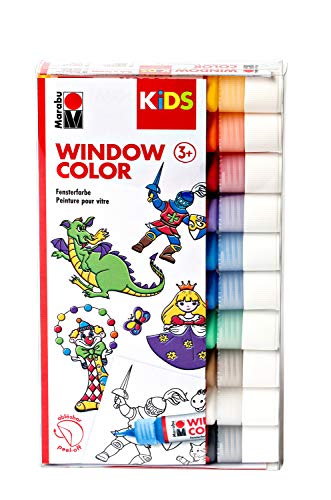 Marabu- Kids - Surtido de Colores para Ventanas (10 x 25 ml), Individual, Colorido, 25 ml (10er Pack) (306000000100)