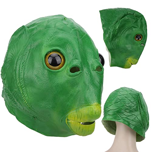 Máscara de látex de pez de boca verde, novedoso disfraz de Halloween para fiesta tocado de animal máscara de cabeza de pez protector facial suave de látex divertido disfraz de Halloween accesorio