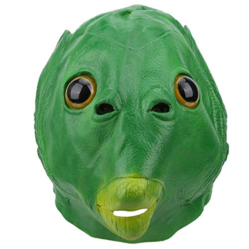 Máscara de látex de pez de boca verde, novedoso disfraz de Halloween para fiesta tocado de animal máscara de cabeza de pez protector facial suave de látex divertido disfraz de Halloween accesorio