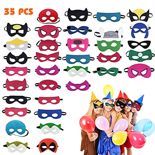 Máscaras de Superhéroe, Máscaras para Niños y Adultos, Máscaras de Cosplay de Superhéroe, Cuerda Elástica Máscaras de Ojos, Suministros de Fiesta de Superhéroes (35 Piezas )