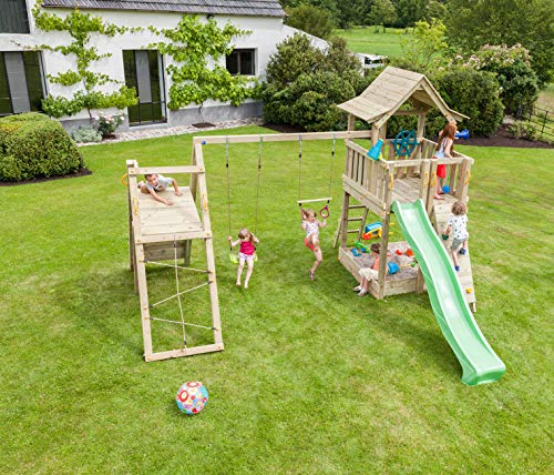 MASGAMES | Parque Infantil Torre Pagoda XL con @Challenger | Altura Plataforma 150 cm | con Anclajes incluidos | Uso doméstico | rocódromo Infantil y Red de trepar | Columpio de Dos plazas |