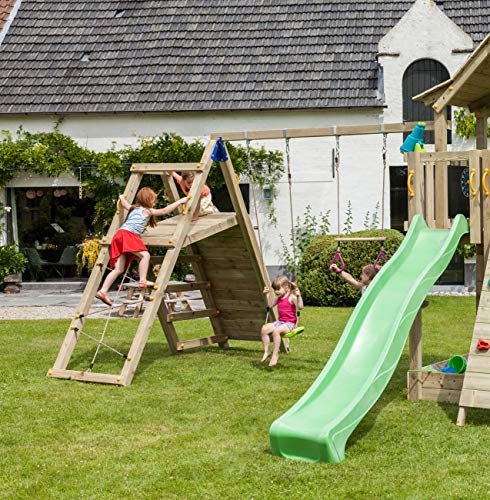 MASGAMES | Parque Infantil Torre Pagoda XL con @Challenger | Altura Plataforma 150 cm | con Anclajes incluidos | Uso doméstico | rocódromo Infantil y Red de trepar | Columpio de Dos plazas |