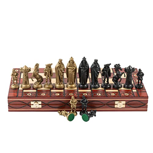 Master of Chess Ancient Armies Juego de ajedrez Black & Gold Edition Tablero de ajedrez de Madera de 41 cm / 16 "/ Piezas de plástico para Adultos y niños (Medieval)