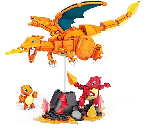 Mega Construx Pokémon Evolución de Charmander - Juego de Construcción - 3 Figuras Construibles y Articuladas - Regalo para Niños de 7+ Años