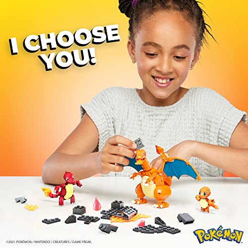 Mega Construx Pokémon Evolución de Charmander - Juego de Construcción - 3 Figuras Construibles y Articuladas - Regalo para Niños de 7+ Años