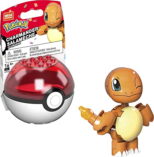 MEGA- Pokémon Charmander Poké Ball y Figura para Construir, 16 Piezas, Multicolor (Mattel GVK62)