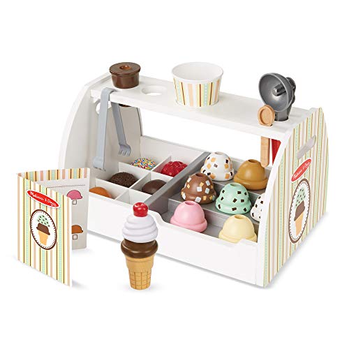 Melissa & Doug Set De 28 Piezas De Madera para Preparar Helados, Wooden Ice Cream Counter + Birthday Party Wooden Play Food Fiesta De Cumpleaños Comida De Juego De Madera, Multicolor