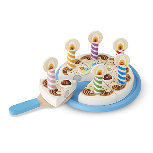 Melissa & Doug Set De 28 Piezas De Madera para Preparar Helados, Wooden Ice Cream Counter + Birthday Party Wooden Play Food Fiesta De Cumpleaños Comida De Juego De Madera, Multicolor