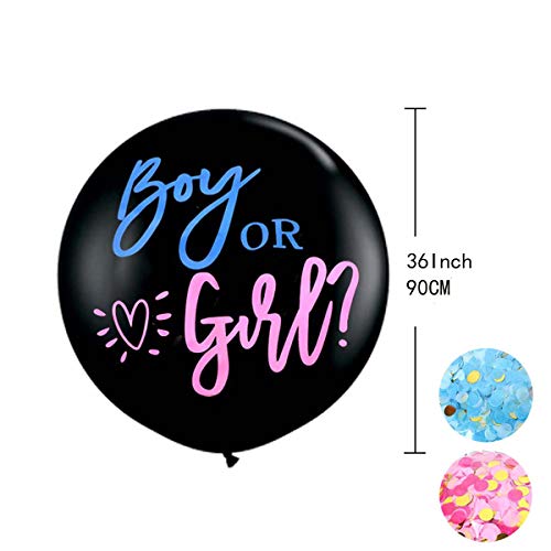 Meowoo Globos de Revelación de Género, Grande Látex Globos Boy or Girl 90cm Con Confeti Rosa y Azul para Fiesta Decoration (Negro)