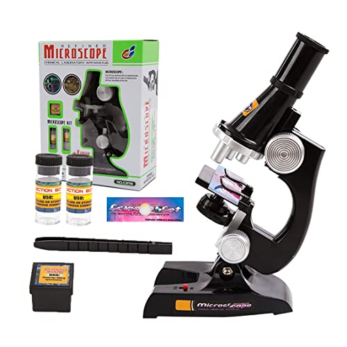 MeterBew1147 Microscopio Junior, Kit de Laboratorio de Ciencia de microscopio Junior para niños para niños con Juguetes educativos Ligeros, Regalos, Instrumentos científicos educativos (Negro)