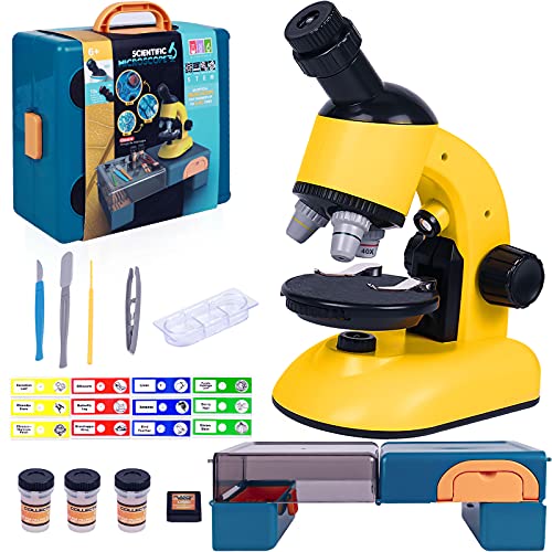 Microscopio para Niños Kit de Juguete Microscopio Infantil con Ampliación 100 x 400 x 1200 x y Iluminación LED, Juguete Educativo para Niños Principiantes Niños Estudiantes 8 Años en Adelante