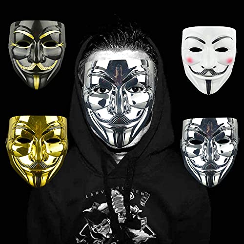 MLIAN Máscara de Hacker V para Vendetta, Juego de 4 Máscaras Anonymous de Halloween Carnaval Accesorios de Fiesta de Cosplay (E)