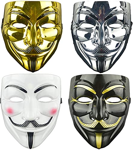 MLIAN Máscara de Hacker V para Vendetta, Juego de 4 Máscaras Anonymous de Halloween Carnaval Accesorios de Fiesta de Cosplay (E)