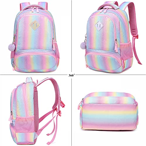 Mochila Escolar Niñas Mochila Arcoiris Chica Mochila Niño Mochilas Infantiles Rainbow Backpack Mujeres Sets de Bolsa 2 en 1 con Estuche - Teenage Girls Daypack para Viajes