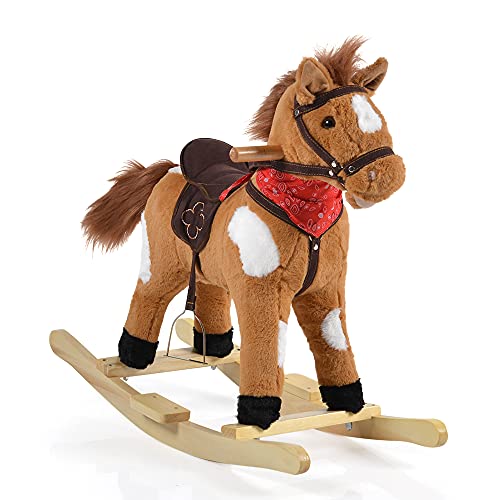 Moni Rocking Horse Plush Thunder WJ-001 Runners Saddle Horse Sounds hasta 50 kg, Colores:marrón