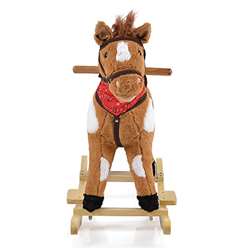 Moni Rocking Horse Plush Thunder WJ-001 Runners Saddle Horse Sounds hasta 50 kg, Colores:marrón