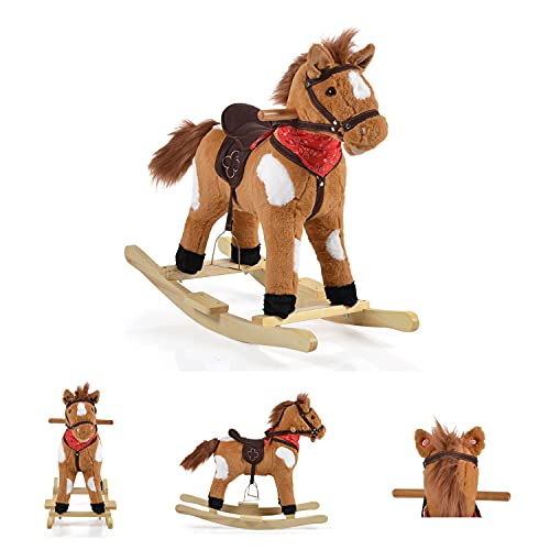 Moni Rocking Horse Plush Thunder WJ-001 Runners Saddle Horse Sounds hasta 50 kg, Colores:marrón