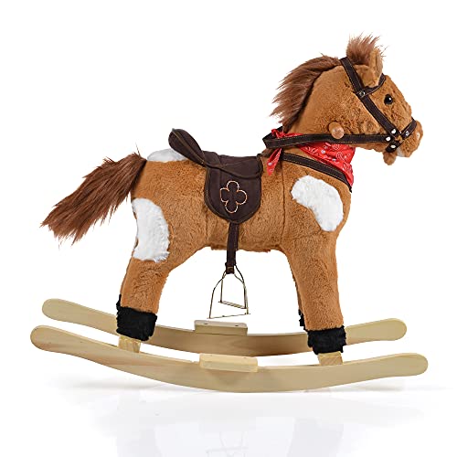 Moni Rocking Horse Plush Thunder WJ-001 Runners Saddle Horse Sounds hasta 50 kg, Colores:marrón