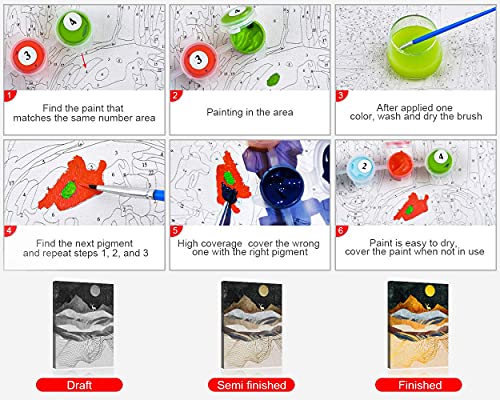 Montaña abstracta para pintar por números, luna y ciervo, kit de pintura a mano, para decoración del hogar, lienzo de regalo, para adultos principiantes y niños, 40 x 50 cm (sin marco)