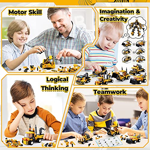 MOONTOY STEM Juego Construccion, 718 Piezas Coches de Ingeniería Bloques de Construcción 6 en 1 Transformers Juguete Robot Juegos de Montaje Educativos Kit Robotica Juguetes Regalo Niño Niña 5-12 Años