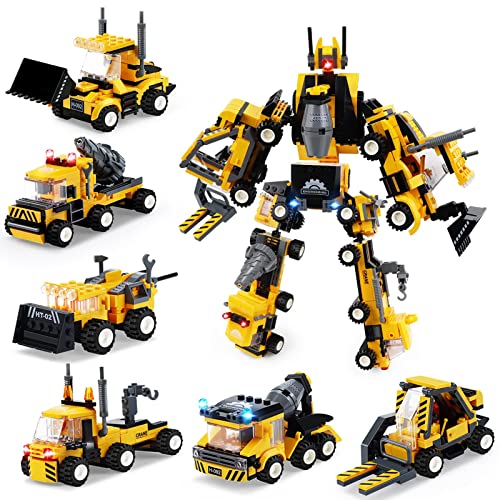 MOONTOY STEM Juego Construccion, 718 Piezas Coches de Ingeniería Bloques de Construcción 6 en 1 Transformers Juguete Robot Juegos de Montaje Educativos Kit Robotica Juguetes Regalo Niño Niña 5-12 Años