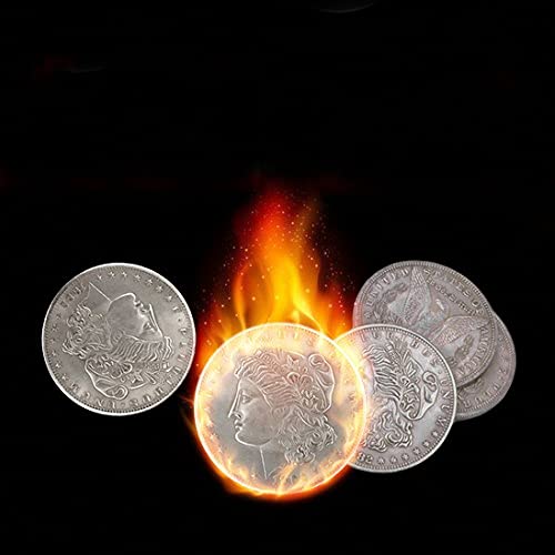 Morgan Fire Set (1 moneda de fuego + 3 monedas Morgan + 1 carcasa Morgan) – truco de primer plano, truco de magia, accesorios de magia, truco de fiesta, truco mágico