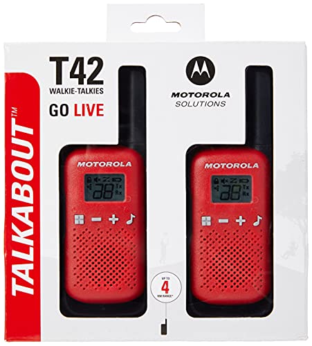 Motorola T42 RED - Walkie Talkie PMR446, 16 Canales, Alcance 4 km, Rojo, 2 Unidades